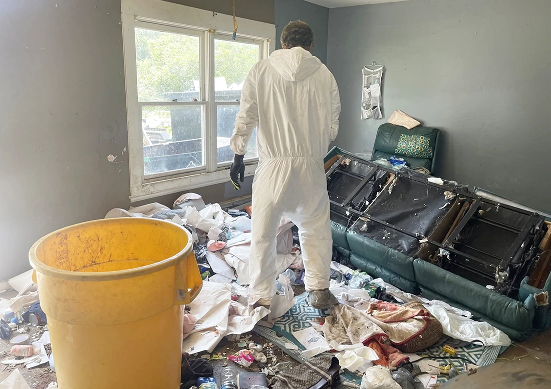 Professional hoarding cleanup services clearing a cluttered home in Gastonia North Carolina